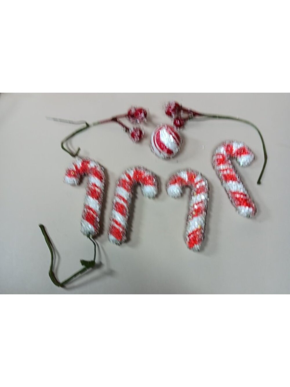VTG Sugared Peppermint Candy and Berries Christmas Decorations 6 pc Red White